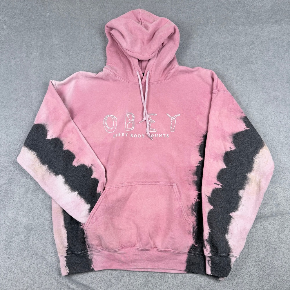 Obey Every Body Counts Pink Black Tie Dye Graphic Hoodie Mens Large